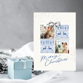 2-Photo X-mas Present Card Nordic Knits Silver Bow 招待状