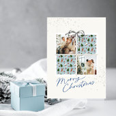 2-Photo X-mas Present Card Rudolph Firs Silver Bow 招待状