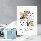 2-Photo X-mas Present Card Santa Hats Silver Bow 招待状