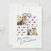 2-Photo X-mas Present Card Santa Hats Silver Bow 招待状 (正面)