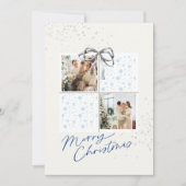 2-Photo X-mas Present Card Soft Snow Silver Bow 招待状 (正面)