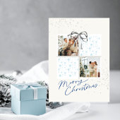2-Photo X-mas Present Card Soft Snow Silver Bow 招待状