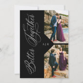 2 Photos Collage Silver Whimsical Luxury Modern 招待状 (正面)