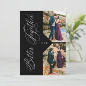 2 Photos Collage Silver Whimsical Luxury Modern 招待状 (スタンド正面)