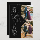 2 Photos Collage Silver Whimsical Luxury Modern 招待状 (正面/裏面)