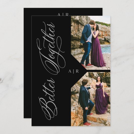 2 Photos Collage Silver Whimsical Luxury Modern 招待状 (正面/裏面)