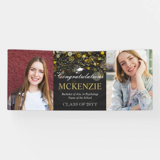 2 Photos Congratulations Golden Bokeh Graduation 横断幕 (横)