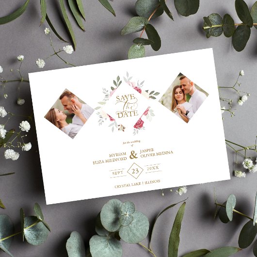 2 Photos Fancy Romantic Pink Shades Floral Bouquet セーブザデート