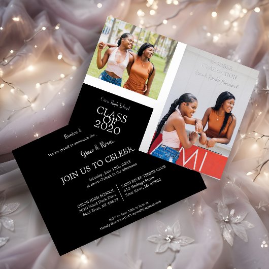 2 Photos Graduates Simple Graduation Real 箔招待状