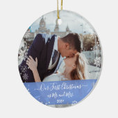 2 Photos Our First Christmas Mr Mrs Elegant Snow セラミックオーナメント (左)