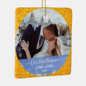 2 Photos Our First Christmas Mr Mrs Gold Glitter セラミックオーナメント (右)