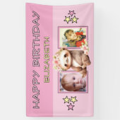 2 photos sloth birthday name kids pink party 横断幕 (縦)