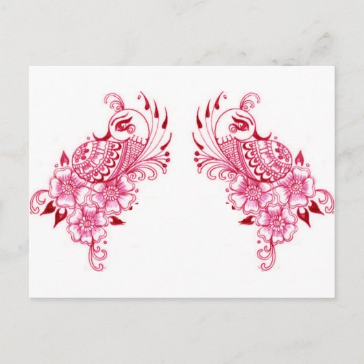 2 Pink Mehndi Henna peacock art ポストカード (正面)