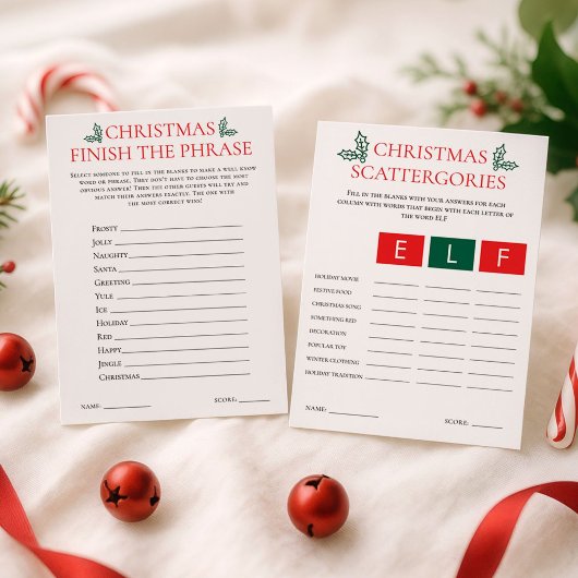 2 Printable Christmas Games Scattegories Card 招待状