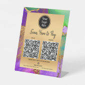 2 QRコードここに支払いロゴ金ゴールド紫グリーンゲート 台座サイン (正面)