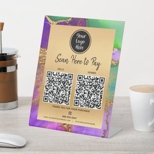 2 QRコードここに支払いロゴ金ゴールド紫グリーンゲート 台座サイン (インサイチュ)