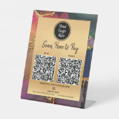 2 QRコードここに支払いロゴ金ゴールド紫ブルー瑪瑙 台座サイン (正面)