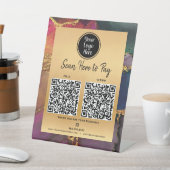 2 QRコードここに支払いロゴ金ゴールド紫ブルー瑪瑙 台座サイン (インサイチュ)