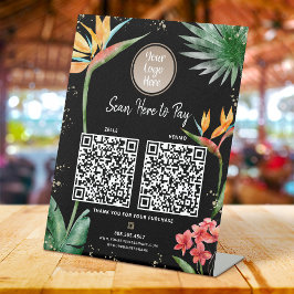 2 QRコードここに支払うロゴトロピカルパームブラック金ゴールド 台座サイン