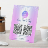2 QRコードここに支払う紫のグリッターのロカスタムゴ 台座サイン (インサイチュ)