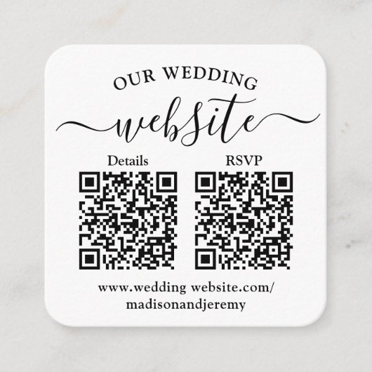 2 QRコードの結婚WebサイトとRSVPスクエアフォト エンクロージャーカード (正面)