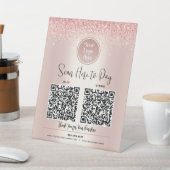 2 QRコードカスタムロゴここにバラ金ゴールドグリッター 台座サイン (インサイチュ)