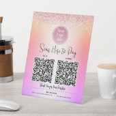 2 QRコードロゴピンクグリッターレインボーグラデーションペイ 台座サイン (インサイチュ)
