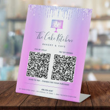 2 QRコード ここで支払い 紫色のケーキ バーカリー グリッター ドリップ