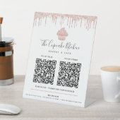 2 QRコード ピンク ローズゴールド カップケーキ ギター 台座サイン (インサイチュ)