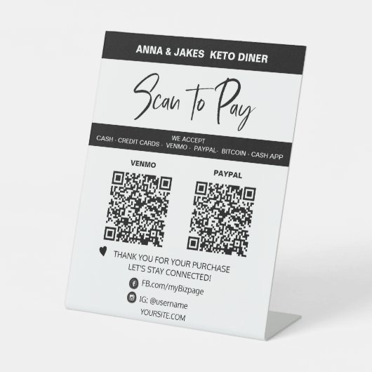*~* 2 QR支払い-テーブルトップテーブシンプルルテント 台座サイン (正面)