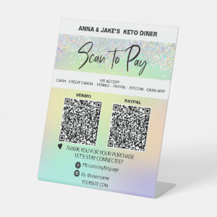 *~* 2 QR支払い – テーブルトップテーブルテントレインボー 台座サイン