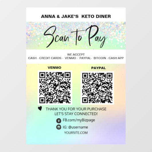 *~* 2 QR支払い – レインボーウィンドウ領域をスキャンして支払う ウィンドウサイン (シート)