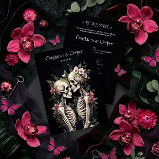2 Romantic Gothic Human Skeletons Embracing TLW26 招待状