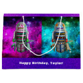 2 sci fi toy robots purple blue銀河系名前をカスタムする ラージペーパーバッグ (正面)