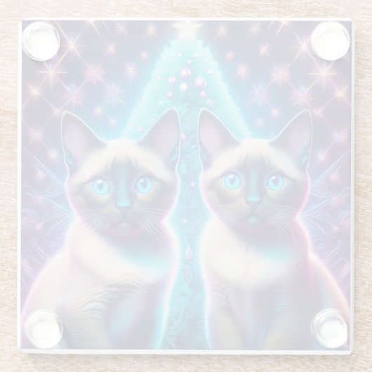 2 Siamese Kittens Posing In With Christmas Tree ガラスコースター (裏面)