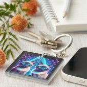 2 Siamese Kittens Posing In With Christmas Tree キーホルダー (正面右)