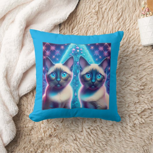 2 Siamese Kittens Posing In With Christmas Tree クッション (ブランケット)