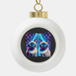 2 Siamese Kittens Posing In With Christmas Tree セラミックボールオーナメント