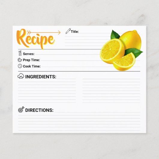 2 Sided Blank - Modern Lemon Recipe Card (正面)