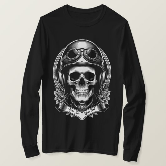 2 Sided Custom Biker Skull Motorcycle Long Sleeve Tシャツ (デザイン正面)