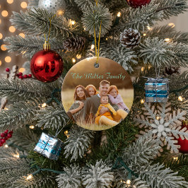 2-Sided  Elegant Script Overlay Double Photo  セラミックオーナメント