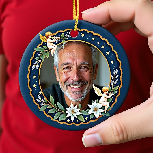 2 sided Memorial Christmas Cherub's Embrace セラミックオーナメント