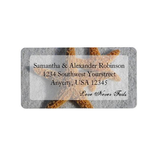 2 Starfish in the Sandビーチ結婚式 ラベル (正面)