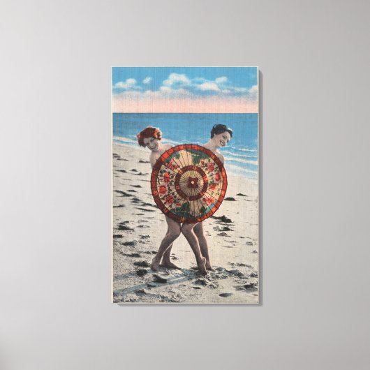 2 Sunbathing Women & Asian Umbrella, Florida キャンバスプリント (正面)