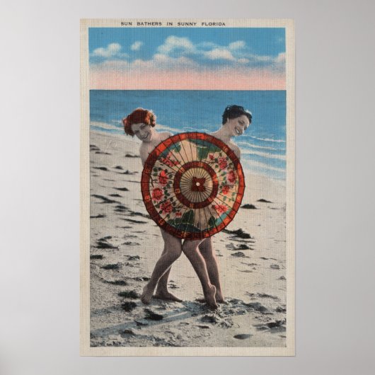 2 Sunbathing Women & Asian Umbrella, Florida ポスター (正面)