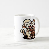 2 Süße Kapuziner Äffchen umarmen sich liebevoll コーヒーマグカップ (正面右)