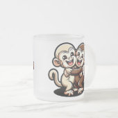 2 Süße Kapuziner Äffchen umarmen sich liebevoll フロストグラスマグカップ (正面右)