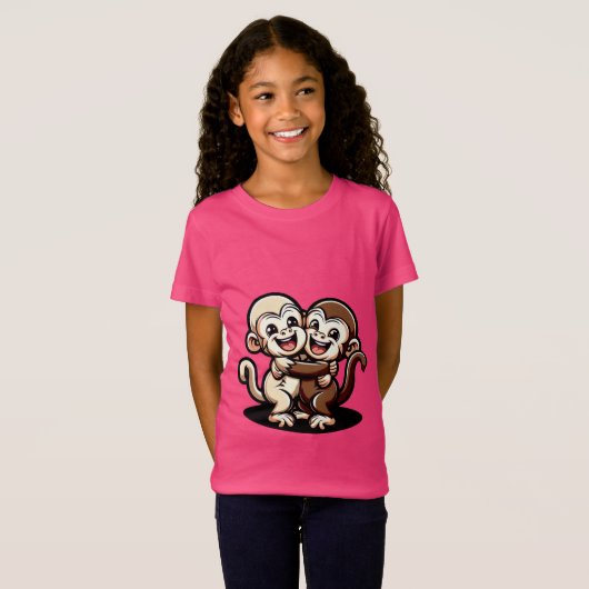 2 Süße Kapuziner Äffchen umarmen sich liebevoll Tシャツ (正面フル)