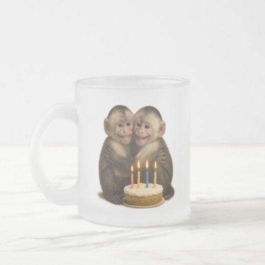 2 sweet Capuchin monkeys lovingly embrace each oth フロストグラスマグカップ (左)