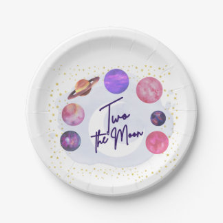 2 the Moon 2nd誕生日の編集可能招待状 ペーパープレート